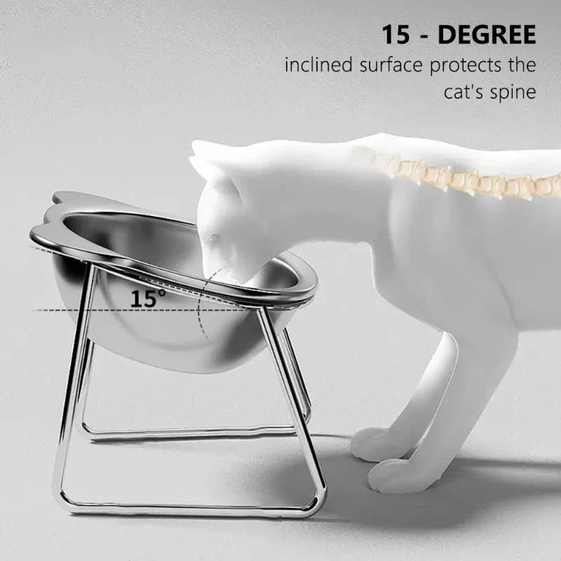 304 Raised Stainless Steel Cat Bowl with 15° Elevated Design Tilted Neck Guard Healthy Feeding Shatterproof for Cats Puppies