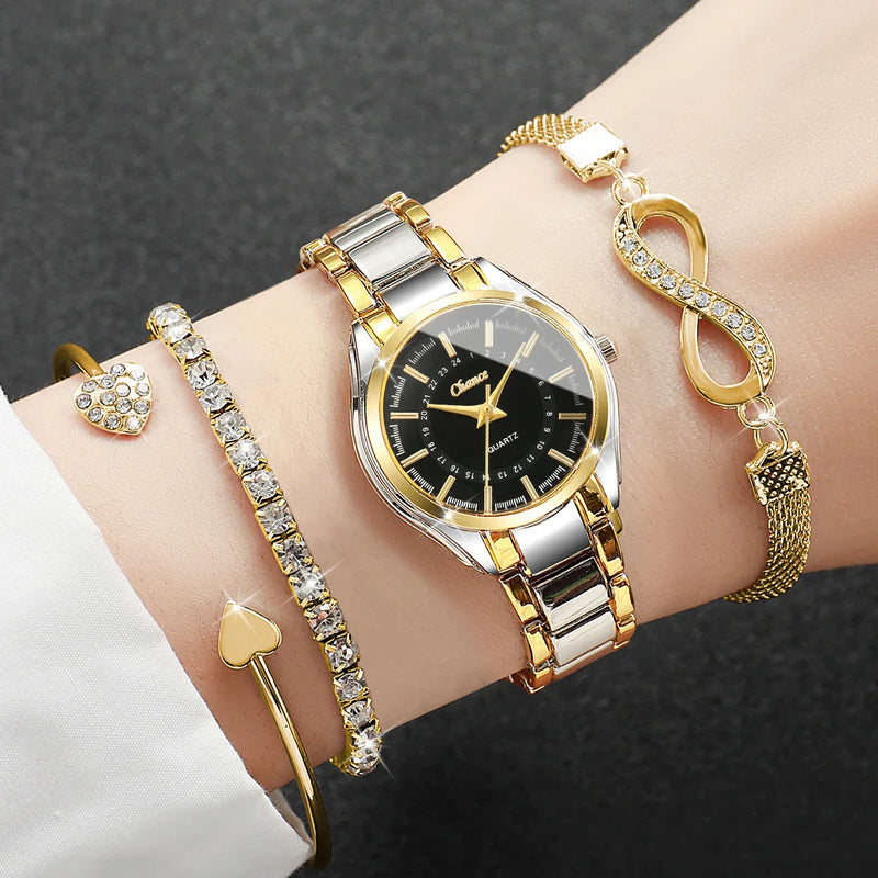 4PCS/Set Fashion Small Dial Women Watches Ladies Luxury Analog Quartz Wristwatch Bracelets Set Reloj Mujer(Without Box)