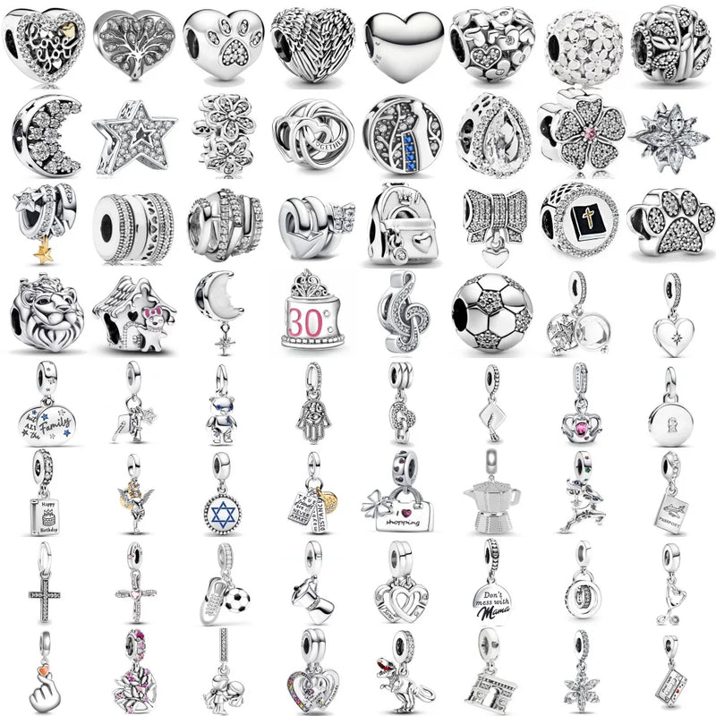 2025 New S925 Silver Spring Ball Bear Cross Pendant Suitable for Original Bracelets DIY Accessories Women's Charm Jewelry Gifts