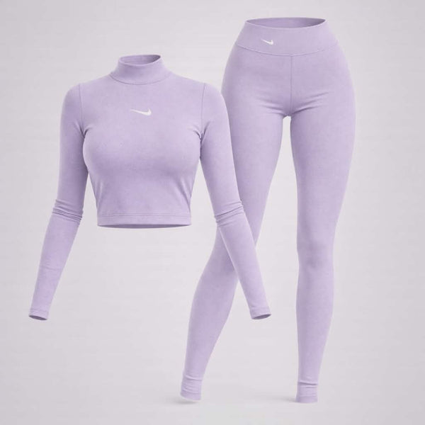 👚 Conjunto Esportivo Feminino —  👖Top Cropped Manga Longa + Legging Cintura Alta Azul Marinho 👟