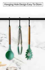 Silicone Kitchenware Cooking Utensils Set Non-stick Cookware Spatula Shovel Egg Beaters Wooden Handle Kitchen Cooking Tool Set