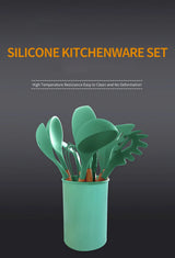 Silicone Kitchenware Cooking Utensils Set Non-stick Cookware Spatula Shovel Egg Beaters Wooden Handle Kitchen Cooking Tool Set