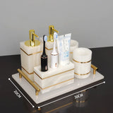 White Onyx Natural Marble Bathroom Accessories Set Gold Luxury Soap Dispenser Soap Dish Tray Toothbrush Holder Bathroom Set