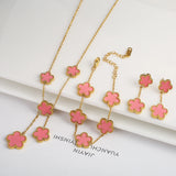Conjunto de Joias Femininas 18K — Colar, Brincos e Pulseira Flor de Trevo 🌸✨