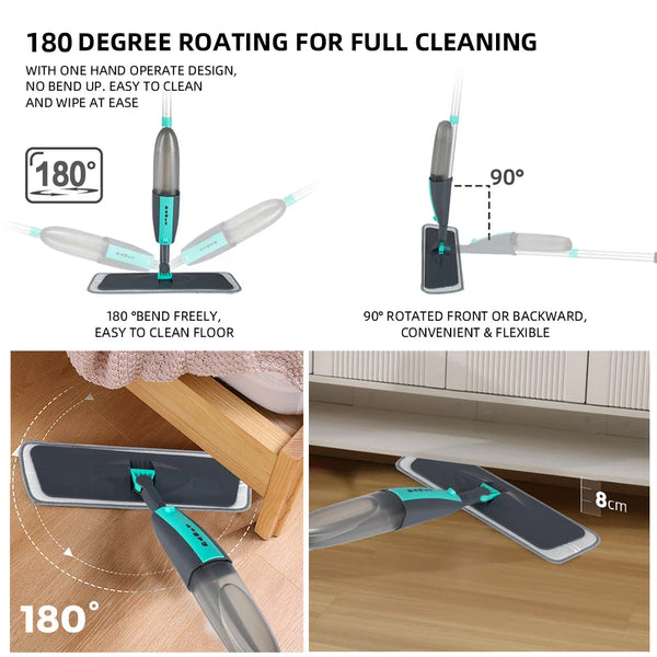 Magic Floor Cleaning Sweeper Brooms With Microfiber Pads 360° Rotation Flat Spray Floor Mop Broom For Cleaning Home Spin Mop