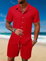 Ice Silk Cool Summer Men's Solid Color Polo Casual Loose Short Sleeve Shorts Sport Set Beach Surfing Ultra-thin Ultra Light