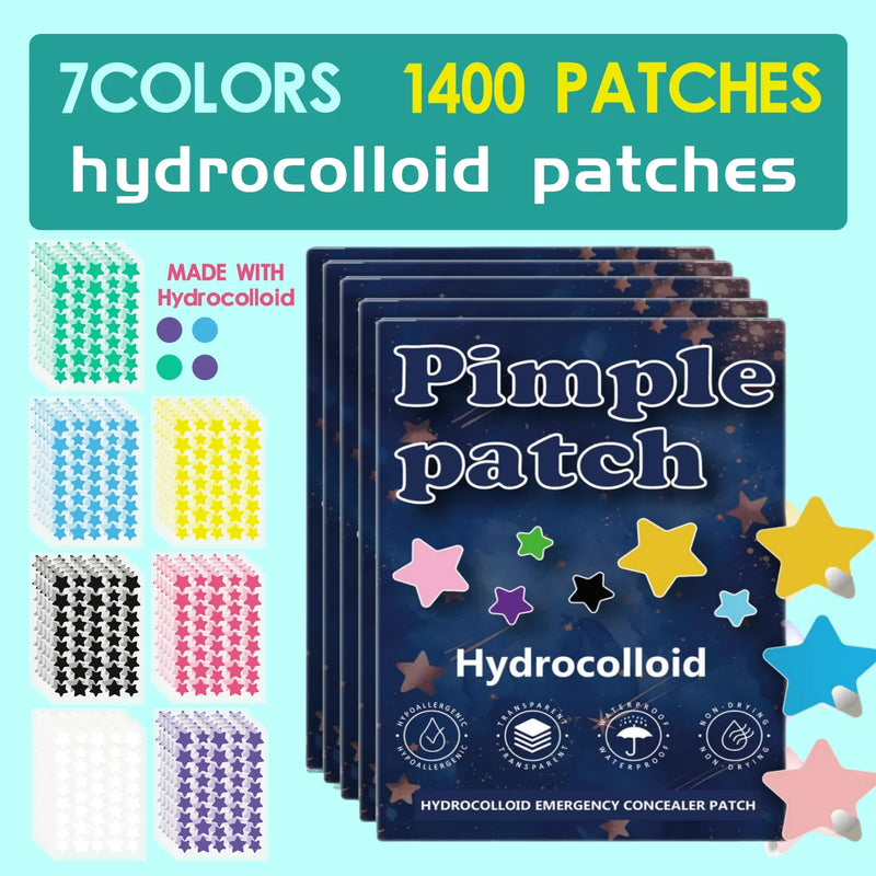 1400 pieces of multi-color star acne patches, facial acne patches, concealer acne patches, and pimples patches, ultra-thin