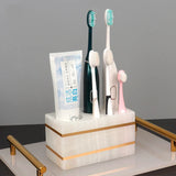 White Onyx Natural Marble Bathroom Accessories Set Gold Luxury Soap Dispenser Soap Dish Tray Toothbrush Holder Bathroom Set