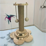 Solid Wood Cat Turntable Cat Scratching Post, Cat Teaser Stick, Cat Scratching Board for Cats, Durable Cat Toys