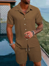 New Men's Hawaiian Vacation Shirt And Swim Trunks Set 2pcs Short Sleeve Shirts With Shorts Summer Quick Drying Swimming Leisure