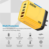 240W 5 Ports USB PD Charger Type C Quick Charge Phone Chargers USB Fast Charging Adapter For iPhone 16 Samsung Xiaomi Huawei