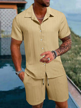 New Men's Hawaiian Vacation Shirt And Swim Trunks Set 2pcs Short Sleeve Shirts With Shorts Summer Quick Drying Swimming Leisure
