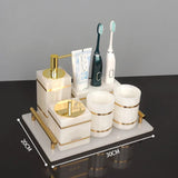 White Onyx Natural Marble Bathroom Accessories Set Gold Luxury Soap Dispenser Soap Dish Tray Toothbrush Holder Bathroom Set