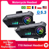 Y10 Motorcycle Helmet Headset Stereo Voice Control Bluetooth 5.3 Hands Free Call IPX6 Waterproof 1000mAh With Ambient Light