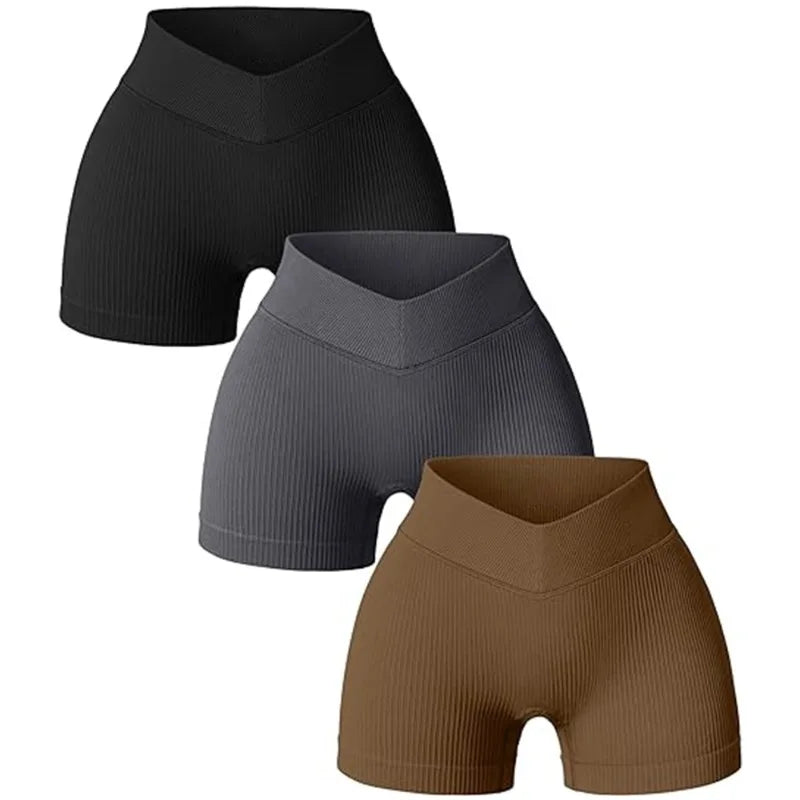 Women High Waist Workout Fitness Yoga Shorts Gym Running Yoga Leggings Scrunch Butt Seamless Knited Sports Three Point Shorts
