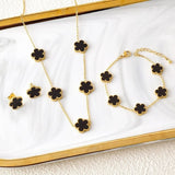 Conjunto de Joias Femininas 18K — Colar, Brincos e Pulseira Flor de Trevo 🌸✨