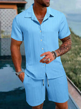 New Men's Hawaiian Vacation Shirt And Swim Trunks Set 2pcs Short Sleeve Shirts With Shorts Summer Quick Drying Swimming Leisure