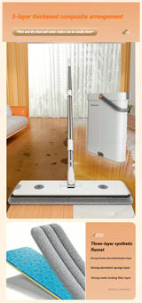 Joybos 360 Spin Mop 33cm Bucket Set Hand-Free Flat Barrel Washing and Squeeze With Scraper Floor Cleaning For Home Wet Dry Mops