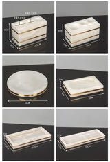 White Onyx Natural Marble Bathroom Accessories Set Gold Luxury Soap Dispenser Soap Dish Tray Toothbrush Holder Bathroom Set