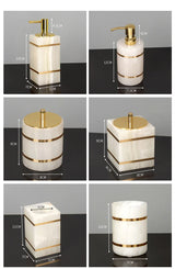 White Onyx Natural Marble Bathroom Accessories Set Gold Luxury Soap Dispenser Soap Dish Tray Toothbrush Holder Bathroom Set