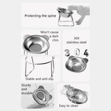 ‌304 Raised Stainless Steel Cat Bowl with 15° Elevated Design Tilted Neck Guard Healthy Feeding Shatterproof for Cats Puppies