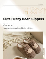 Cute Bear Fluffy Slippers Warm Plush House Shoes for Women and Men