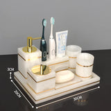 White Onyx Natural Marble Bathroom Accessories Set Gold Luxury Soap Dispenser Soap Dish Tray Toothbrush Holder Bathroom Set