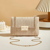 Fashionable retro-style woven single-shoulder women's bag, versatile trendy crossbody straw bag, Bohemian-style small square bag