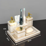 White Onyx Natural Marble Bathroom Accessories Set Gold Luxury Soap Dispenser Soap Dish Tray Toothbrush Holder Bathroom Set