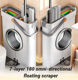 Joybos 360 Spin Mop 33cm Bucket Set Hand-Free Flat Barrel Washing and Squeeze With Scraper Floor Cleaning For Home Wet Dry Mops