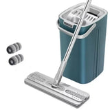 Hands-free Flat Floor Mop and Bucket Microfiber Magic Cleaning Tool with Squeegee Scalable Wet/Dry Use Home Kitchen Household