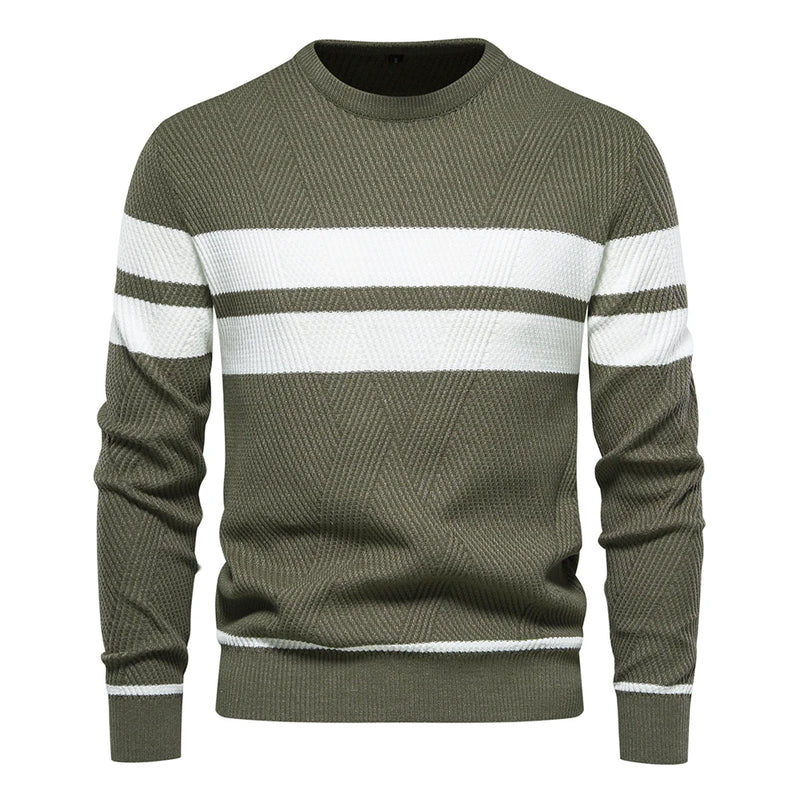 🧥 Suéter Masculino O‑Neck Patchwork — Slim & Casual 🔥