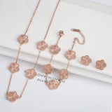 Conjunto de Joias Femininas 18K — Colar, Brincos e Pulseira Flor de Trevo 🌸✨
