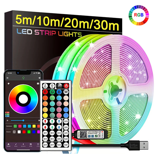 🌈 Luces LED RGB en Tira 5m/10m/20m/30m | Iluminación Flexible con Control por APP | Cinta Decorativa para Habitación y Dormitorio