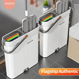 Joybos 360 Spin Mop 33cm Bucket Set Hand-Free Flat Barrel Washing and Squeeze With Scraper Floor Cleaning For Home Wet Dry Mops