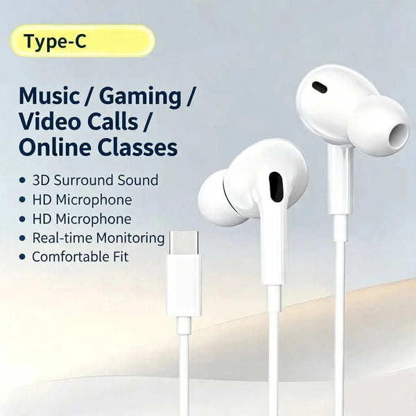 🎧 Auriculares In-Ear con Cable — 3.5mm & Type-C, Audio HD 🔊
