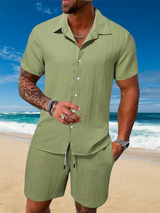 Ice Silk Cool Summer Men's Solid Color Polo Casual Loose Short Sleeve Shorts Sport Set Beach Surfing Ultra-thin Ultra Light