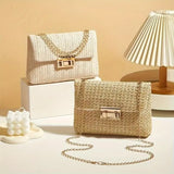 Fashionable retro-style woven single-shoulder women's bag, versatile trendy crossbody straw bag, Bohemian-style small square bag