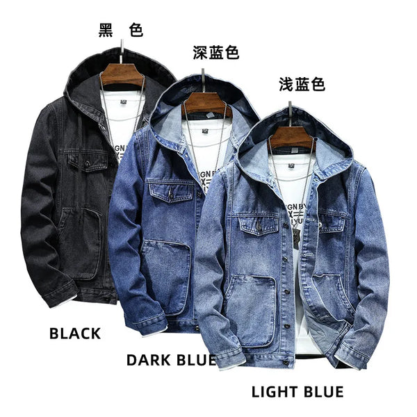 Spring Men's Hooded Denim Jacket Casual Fashion Sport Denim Jacket