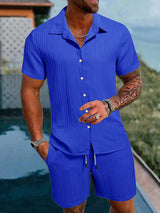 New Men's Hawaiian Vacation Shirt And Swim Trunks Set 2pcs Short Sleeve Shirts With Shorts Summer Quick Drying Swimming Leisure
