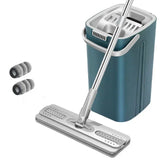 Hands-free Flat Floor Mop and Bucket Microfiber Magic Cleaning Tool with Squeegee Scalable Wet/Dry Use Home Kitchen Household