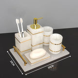 White Onyx Natural Marble Bathroom Accessories Set Gold Luxury Soap Dispenser Soap Dish Tray Toothbrush Holder Bathroom Set