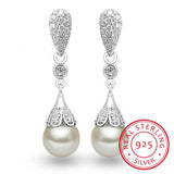 925 Sterling Silver Pearl Jewelry Natural Freshwater Pearl Drop Earrings For Women Silver Wedding Dangle Earring
