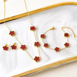 Conjunto de Joias Femininas 18K — Colar, Brincos e Pulseira Flor de Trevo 🌸✨