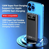 Lenovo 500000mAh Power Bank 120W Super Fast Charging Battery High Capacity Digital Display Power Bank For iPhone Samsung Huawei