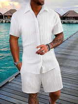 New Men's Hawaiian Vacation Shirt And Swim Trunks Set 2pcs Short Sleeve Shirts With Shorts Summer Quick Drying Swimming Leisure