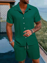 New Men's Hawaiian Vacation Shirt And Swim Trunks Set 2pcs Short Sleeve Shirts With Shorts Summer Quick Drying Swimming Leisure