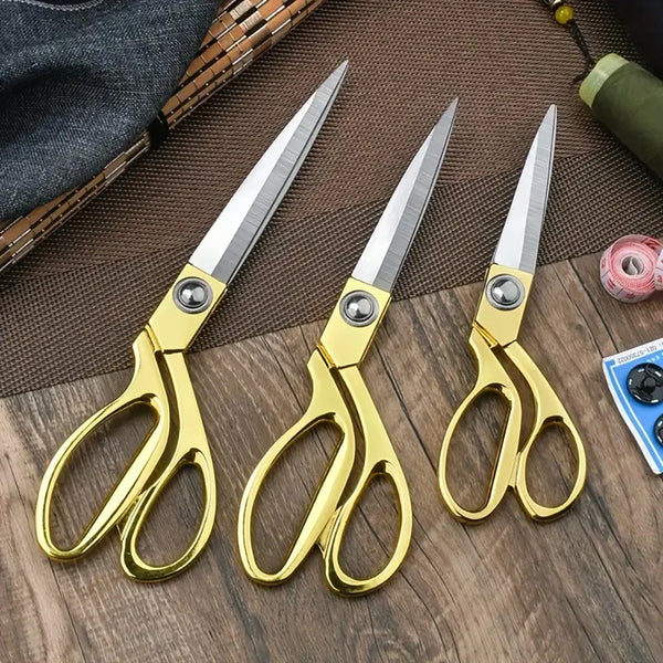 Professional Tailor Vintage High Quality Stainless Steel Scissors Leather Fabric Cutter Golden Sharp Needlework Scissors