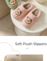 Cute Bear Fluffy Slippers Warm Plush House Shoes for Women and Men