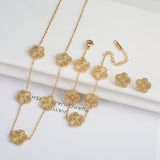Conjunto de Joias Femininas 18K — Colar, Brincos e Pulseira Flor de Trevo 🌸✨